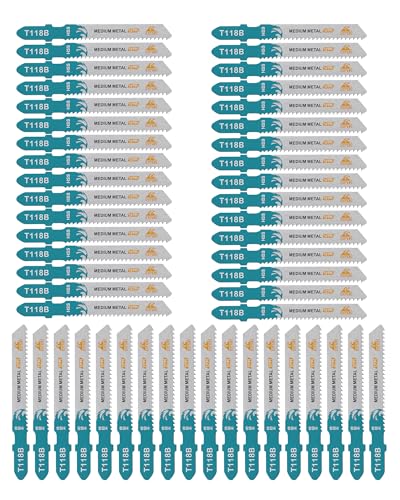 50pcs Jigsaw Blades T118B for Metal - Straight Cut, 12TPI T-Shank Jigsaw Blades - size: T118B