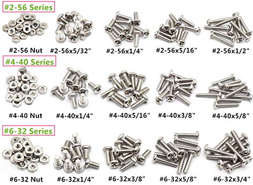 480Pcs #2-56#4-40#6-32 UNC Stainless Steel Phillips Pan Head Machine Screws Nuts Assortment Kit - size: #2-56,#4-40,#6-32