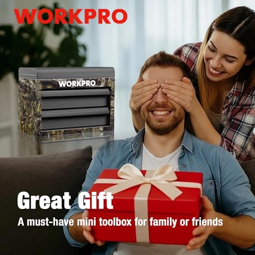 WORKPRO Metal Mini Tool Box with 2 Drawers and Top Storage - color: Green Camo