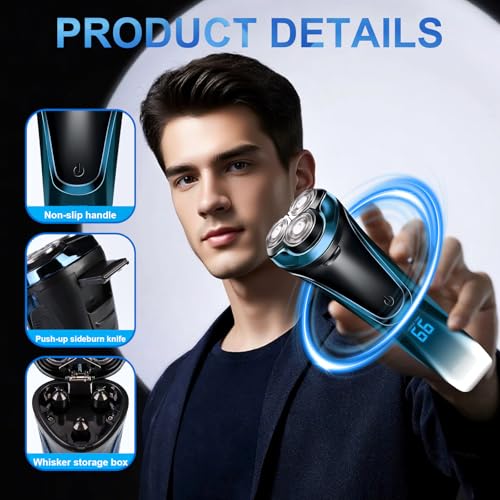 Snapbuy Electric Razor for Men,4D Floating Head Rotary Shaver,Snapbuy Electric Razor Pro of Father,Ipx7 Waterproof,Wet & Dry Fast Charging Electrical Shaver LCD Display(Blue) - color: Blue