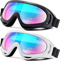 Motorcycle Goggles 2 Pack - ATV Dustproof Dirt Bike Goggles for Ski Racing Riding, Off Road Waterproof Motocross - color: 06.black + White