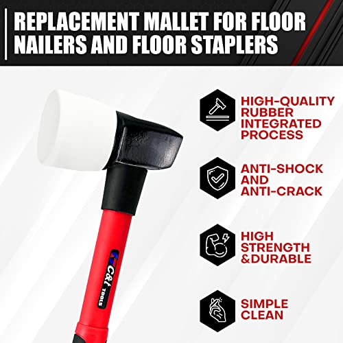C&T White Rubber Flooring Mallet with Replaceable Head,Non-Marring Head, Fiberglass Handle, 1 Replacement head - style: Fiberglass+1 Replacement head