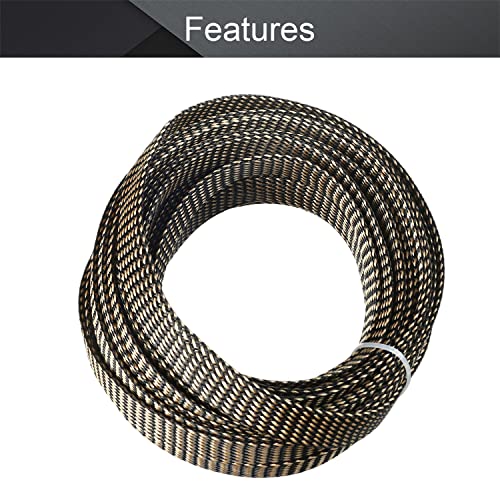 Othmro 10m/32.8ft PET Expandable Braid Organizing Cable Sleeving Flexible Wire Mesh Sleeve Black Gold,Protecting Cables from Pets Chewing - color: Black Gold, size: 14mmx10m