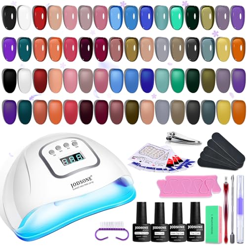JODSONE 32 Colors Jelly Gel Nail Polish Kit with U V Light Crystal Transparent Classic Color 4 Functional Gel for All Seasons - color: KIT-16