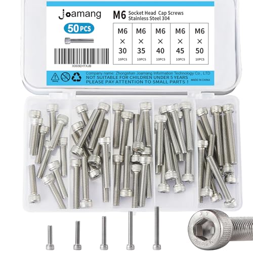 M6 x 30mm 35mm 40mm 45mm 50mm Socket Head Cap Screws Bolts, Stainless Steel 304, Metric Allen Hex Drive, Bright Finish, Fully Threaded, Assortment Kit 50PCS - size: Socket M6x30-50 mm