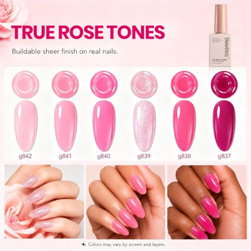 Beetles Rose Whispers Jelly Pink Gel Nail Polish Set, 6 Colors Gel Polish - color: B - Sheer | Rose Whispers