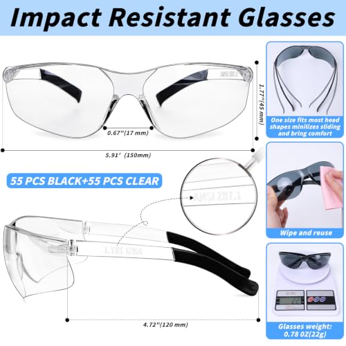 110 PCS Safety Glasses Bulk Unisex, ANSI Z87.1 Eye Protection Glasses - color: Mixed