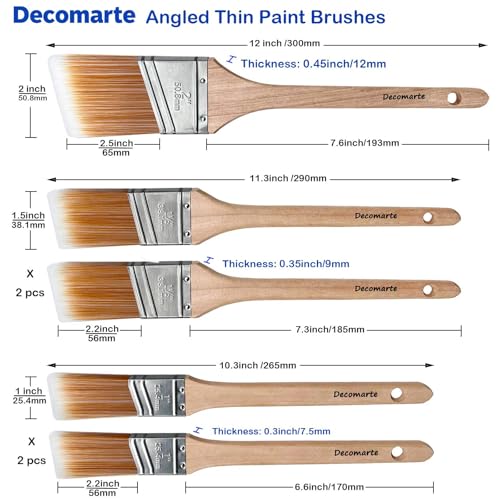 Narrow Paint Brush Long Wood Handle Angled Sash Stain Brush Set