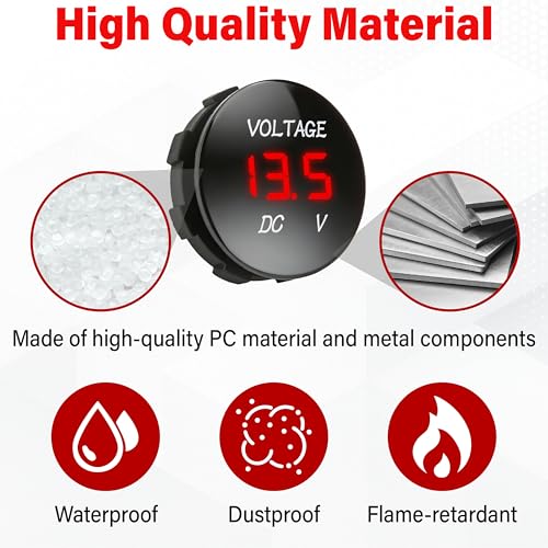 2 PCS DC 12V 24V Volt Meter, Car LED Digital Voltmeter Gauge - color: 2 PCS Red