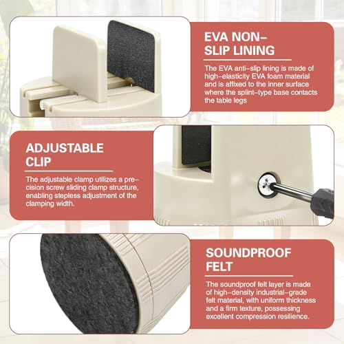 4 Pack Adjustable Furniture Risers 2.36" to 3.15", Heavy Duty Bed Risers with Clamp Design, Clamp-On Levelers for Chair Table Sofa Cabinet Legs, Furniture Height Extenders Leg Lifts (Beige) - color: Beige