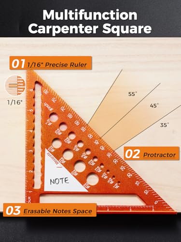 Mecurate 7-Inch Rafter Square with Drill Gauges & 2-in-1 Pencil - color: 7" Heavy-Duty Square with Pencil