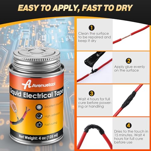 Liquid Electrical Tape 4oz Waterproof Liquid Tape Electrical Insulating Glue with Brush Cap, High Temperature Resistant Flexible Rubber Coating for Wires Cables, Plug, Automotive(Black) - color: Black
