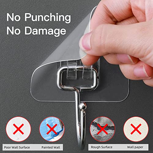 Large Adhesive Hooks for Hanging Heavy-Duty 44Ib(Max) 30 Packs, Wall Hangers without Nails Self-Adhesive Traceless Clear and Removable, Waterproof and Rustproof Multiple Uses for Bathroom Kitchen Home - size: 30 Large Hooks