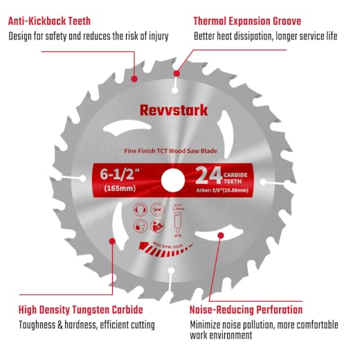 6-1/2" 24T 3 Pack Circular Saw Blade for Cutting Wood, 5/8" - size: 6-1/2 In 24T(3PCS)