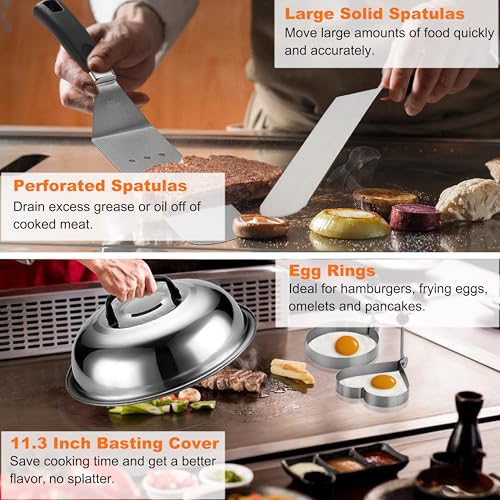 Grilljoy 38pcs Professional Griddle Accessories Kit for Blackstone, with Smash Burger Press, Extra Thick Griddle Spatula, Turner, Flipper - Flat Top Grill Accessories for Outdoor Grill