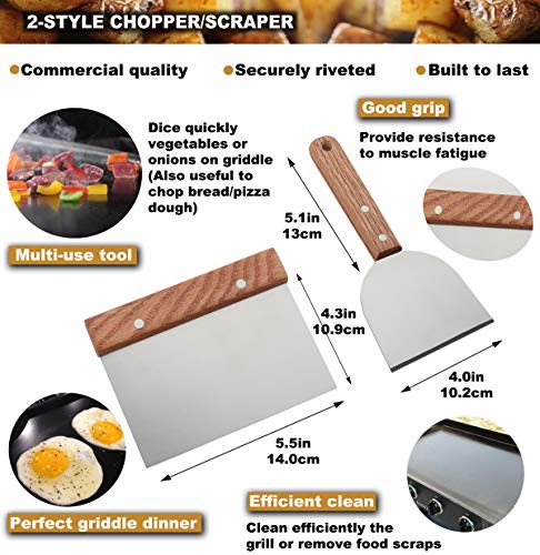 ROMANTICIST 8pcs Professional Griddle Accessories Kit - Heavy Duty Stainless Steel Grill Spatula Set for Grill Griddle Hibachi Flat Top Outdoor Cooking - Great Grill Gift on Birthday Wedding - style: 8pcs Griddle Accessories Kit