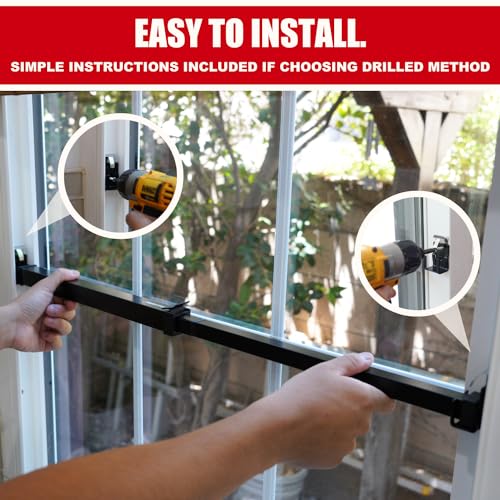 SecurityMan Window Security Bar - Easy Install for Horizontal/Vertical Windows - Adjustable Window Lock Bar (Child Proof/Heavy Duty Iron) - Extendable (14.25" to 37") Security Bars for Windows - Black - color: Black