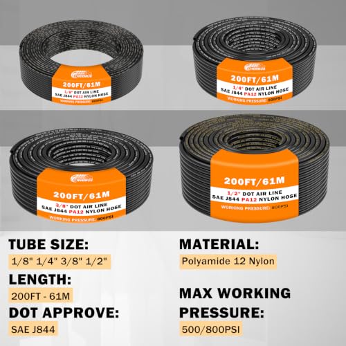 CheeMuii 300PCS Brass DOT Air Line Fittings with 4 Roll 200FT DOT Air Lines - size: 200FT-4ROLL-300PCS
