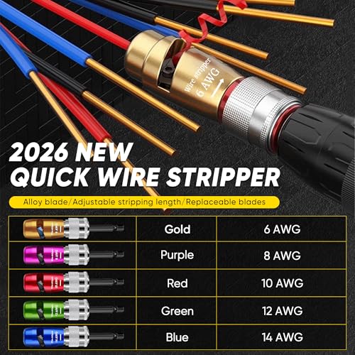 Mriykio Wire Stripper Tool & Wire Twister Tool for Drill, 6-14 AWG, 8-in-1 Electrician Tools Kit, Fits 1/4" Hex Drills, Wire Stripper for Drill with Storage Case, for Electricians & DIY Users
