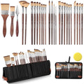 Paint Brushes Set of 26 Pieces Watercolor Acrylic Paint Brushes with Self-Standing Case, Professional Wooden Handle Brushes for Oil, Acrylic and Watercolor Painting, Face Painting