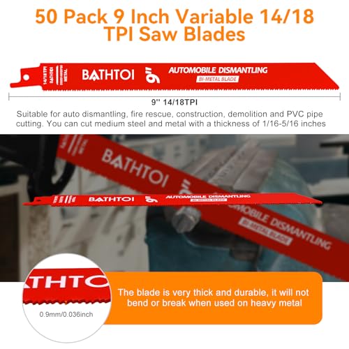 50 Pack 9 Inch 14/18 Tpi Reciprocating Saw Blades for Metal Cutting - size: 9 Inch 14/18TPI