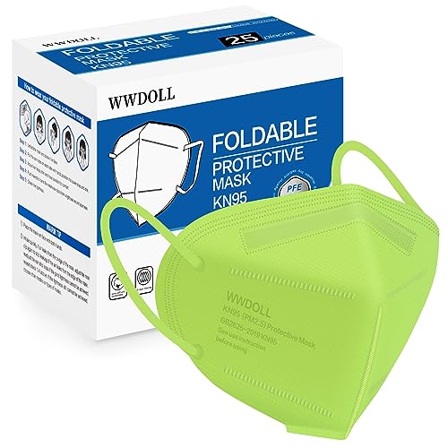 WWDOLL KN95 Face Mask 25 Pack, 5-Layers Breathable Disposable KN95 Masks - color: Green