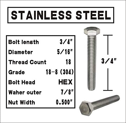 Bolt Fullerkreg 5/16-18x3/4 Hex Head Screws Bolts Set, 10 Sets - size: (10 Sets) 5/16x3/4"