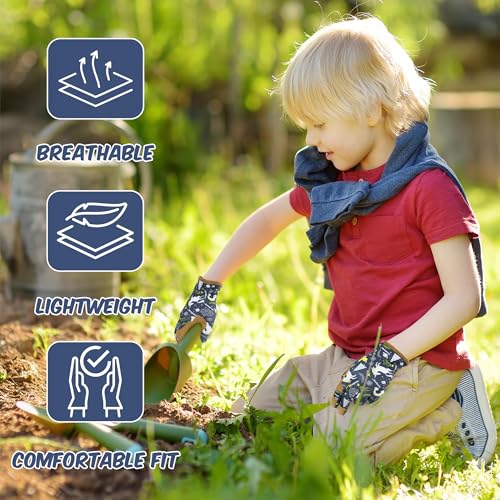 HANDLANDY Kids Leather Gardening Gloves, Kid Work Gloves, Blue, S - color: Blue (1 Pair), size: Small (Age 2-4)