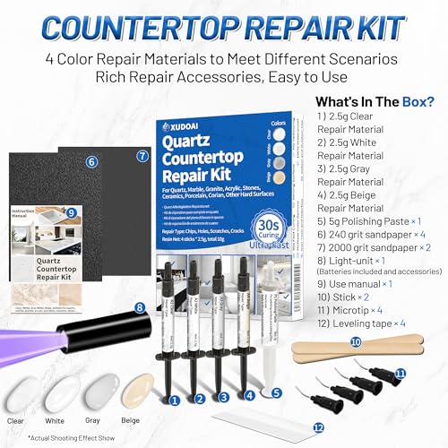 Quartz Countertop Repair Kit (Clear, White, Gray, Beige) 30s Fast Curing