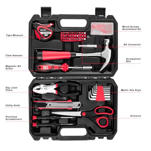 Prostormer 93-Piece Small Tool Kit for Home and Dorm, Red - color: Red