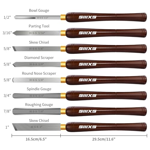 8pcs M2 HSS Wood Lathe Chisel Set with Long handle and Wooden Box