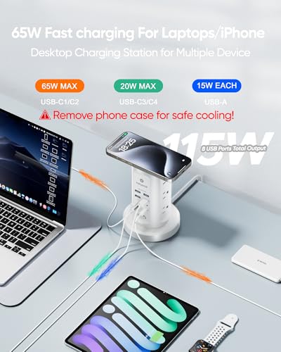 Kakyanill 115W USB Charging Station, Power Strip Tower with 9 AC 8 USB - color: White&Orange