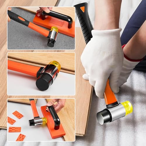 Laminate Wood Flooring Installation Kit, Vinyl Flooring Tools with Spacers, Tapping Blocks, Heavy Duty Pull Bar, Reinforced Double-Faced Mallet Non-Slip Soft Grip (65pcs-Set)