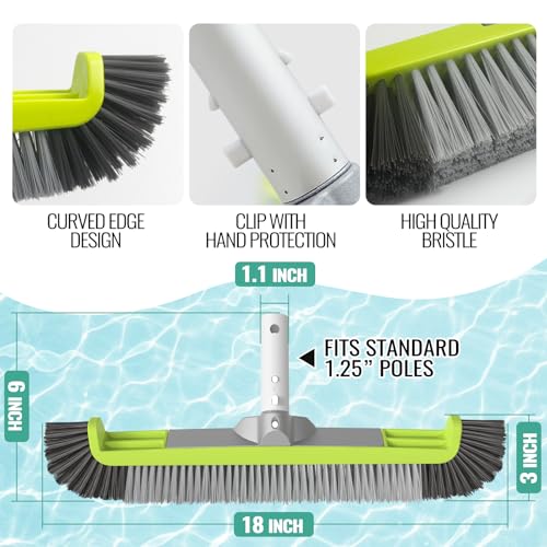18" Pool Brush Head - Scrub Brush, Curved Ends, Fits Φ1.25” Poles - color: Dark Gray & Gray