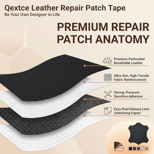 Qextce Perforated Leather Repair Patch Tape, Black, 8x100 Inch - color: Black, size: 8x100 inch