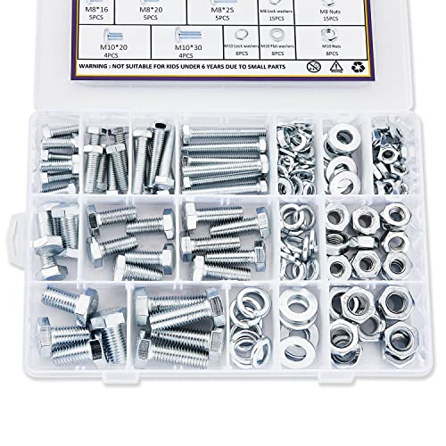 188PCS Nuts and Bolts Assortment Kit M6 M8 M10 Metric Screw Sets - style: silver-M6 M8 M10 Hex Bolts
