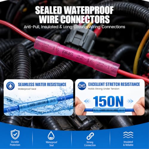 Heat Shrink Butt Connectors Kit 600 PCS, Waterproof Wire Connectors - size: 22-16/16-14/12-10 AWG(600PCS)