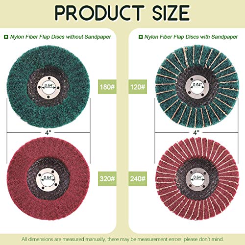 Keadic 8PCS 4 Inch Red & Green Nylon Fiber Flap Discs Set, 120 180 240 320 Grit Assorted Sanding Grinding Buffing Wheels for Angle Grinder