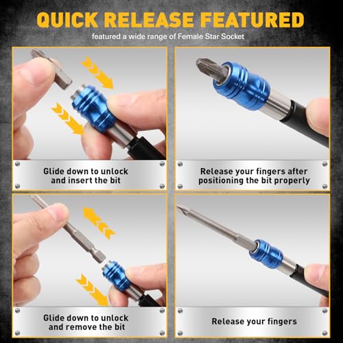 3-Piece 1/4" Quick Change Drill Bit Holder, 4-inch Hex Shank Bit Extension Set, CR-V Steel Quick-release Screwdriver Bits Holder with Storage Base - style: 4" Upgraded Version