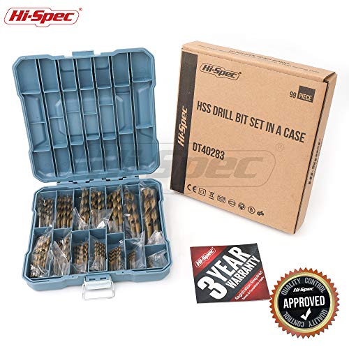 Hi-Spec SAE HSS Drill Bit Set for Metal, Wood and Drywall, 1/16-3/8 in - size: 99pc