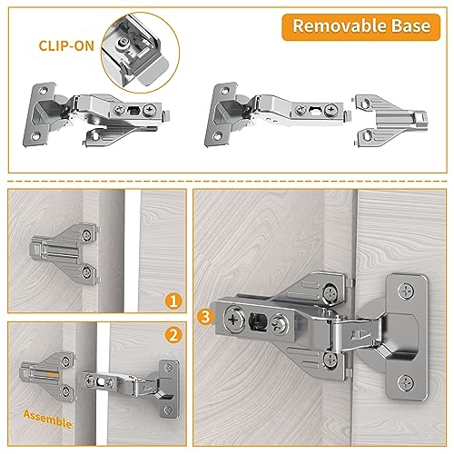 Chibery 50 Pack Half Overlay 3D Soft Close Concealed Hinge for Face Frame Door ＆ Frameless Door, Clip-on Plate, Self Closing Hidden Satin Nickel, 105° Open Angle Concealed Stainless Steel Hinges - size: Half Overlay