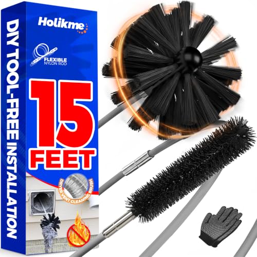 Holikme Dryer Vent Cleaner Kit - 15Ft Flexible Lint Brush for Deep Cleaning - color: Gray, size: 15FT