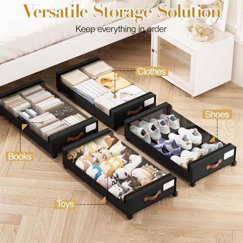 Yecaye 60L Under Bed Storage with Wheels, 4 Pack, Black - color: Black, size: 4 Pack