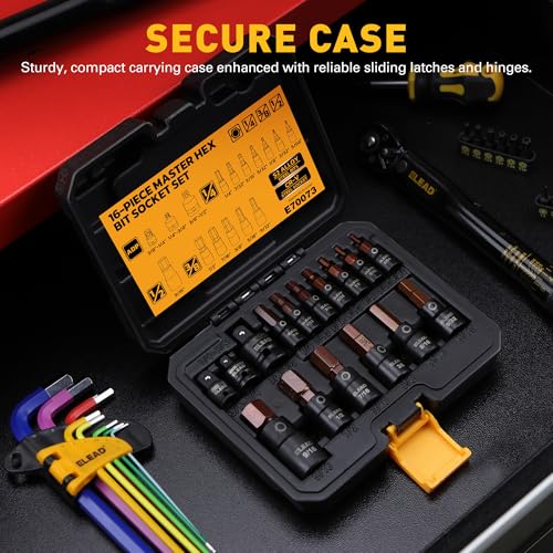 16-Piece SAE Hex Bit Impact Socket Set - Premium S2 Steel 5/64"-9/16" Allen Socket Set with Socket Adapters, 1/4”, 3/8” and 1/2” Drive | Professional Mechanic Garage Tools - style: SAE Hex