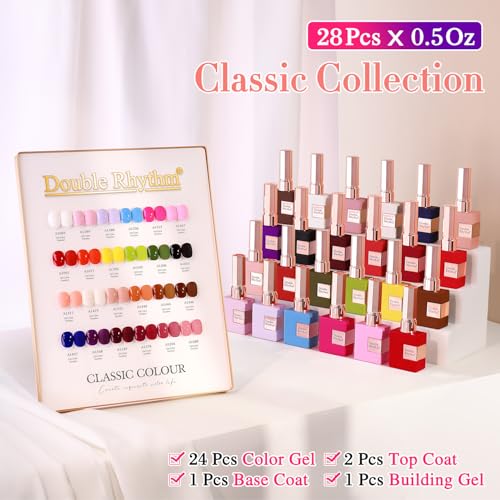 Double Rhythm 28Pcs 0.5Oz Gel Nail Polish Set Same Color Same Bottle Gel Polish Kit Nail Art Manicure Salon DIY at Home for Women (Red Pink Collection-T24-4) - color: Red Nude Pink