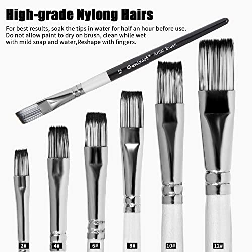 Genixart Flat Paint Brush Set – Art Paintbrushes Acrylic Oil Watercolor - size: Flat - 6 Pcs