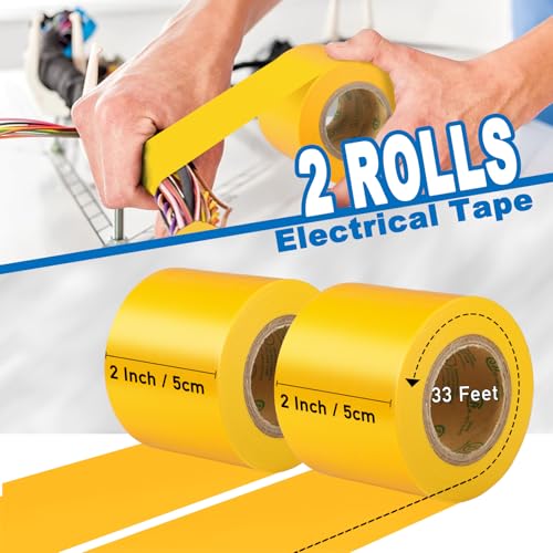 Electrical Tape Yellow, 2 in X 33FT, UL Approved Industrial Grade Waterproof High Temperature Electrical Tape, Multipurpose Insulating Wire Wrapping (2 Packs) - color: Yellow