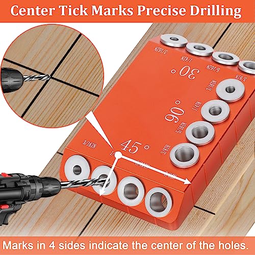 Aluminum Drill Guide Jig 30 45 90 Degree Angle 4 Sizes for Angled and Straight Holes, Portable Durable Cable Railing Drilling Template Block for Deck Stair Handrail DG12 - size: Without F clamp