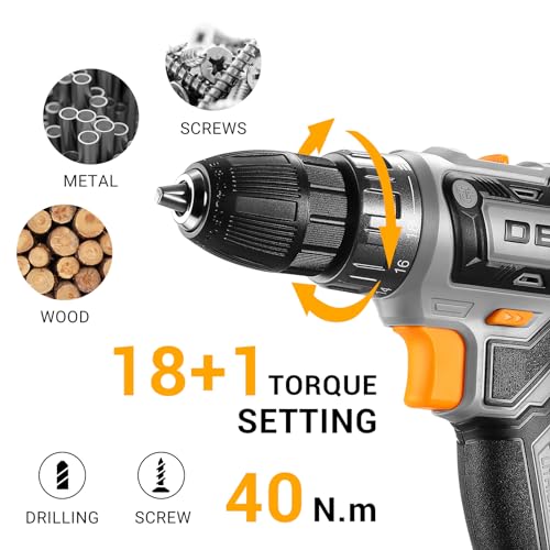 Power Drill Cordless: DEKOPRO Cordless Drill 20V Electric Power Drills Set Tool Drills Cord-less Set with Battery and Charger - color: Gray