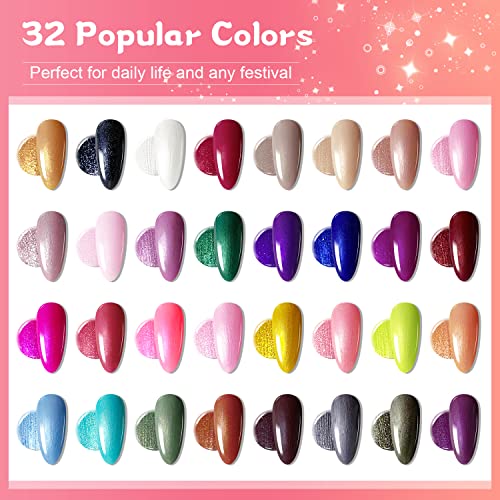 JODSONE Gel Nail Polish Starter Set Ribbon Glitter Summer Light Winter Dark Glossy 36-Piece Multi-color Gel Nail Polish Set - color: KIT-10